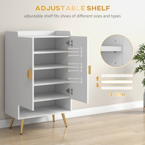 HOMCOM Narrow Shoe Cabinet for Entryway, Shoe Storage Cabinet with 2 Doors, Adjustable Shelves, Open Compartment and Steel Legs for Hallway, Living