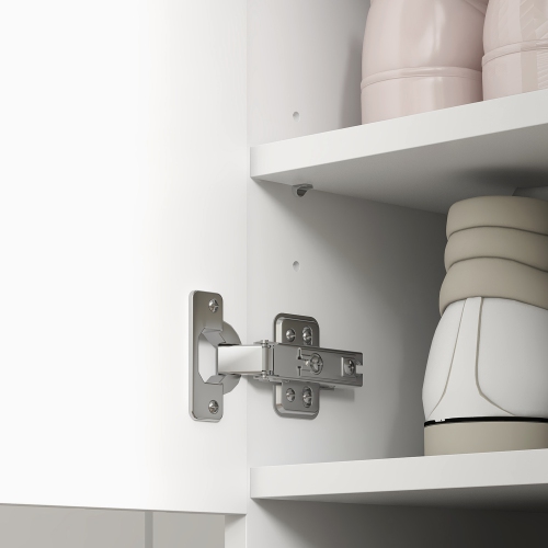 HOMCOM Narrow Shoe Cabinet for Entryway, Shoe Storage Cabinet with 2 Doors, Adjustable Shelves, Open Compartment and Steel Legs for Hallway, Living