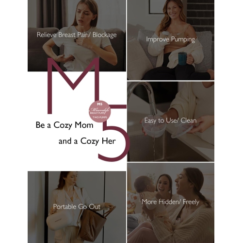 Momcozy M5 All-in-one Breast Pump, Single Portable Hands-Free Wearable Breast Pump with 3 Modes & 9 Levels, 24mm