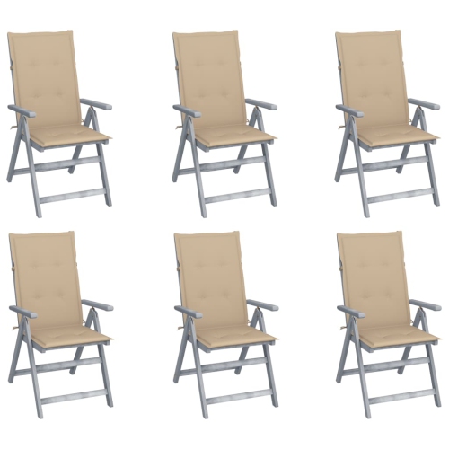 Chaises inclinables de jardin VidaXL 6 pièces avec coussins bois d'acacia massif