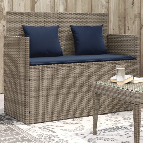 vidaXL Garden Bench with Cushions Grey Poly Rattan