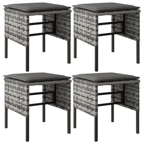 VIDAXL  Garden Footstools With Cushions 4 PCs Poly Rattan In Grey