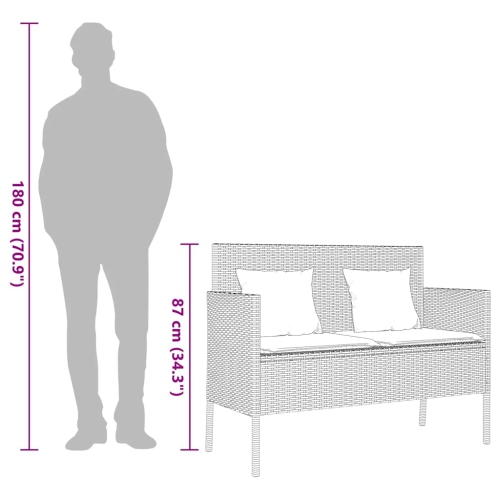 vidaXL Garden Bench with Cushions Black Poly Rattan