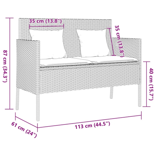 vidaXL Garden Bench with Cushions Black Poly Rattan