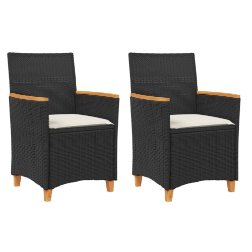 VIDAXL  Garden Chairs With Cushions 2 PCs Poly Rattan&solid Wood In Black