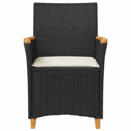 vidaXL Garden Chairs with Cushions 2 pcs Black Poly Rattan&Solid Wood