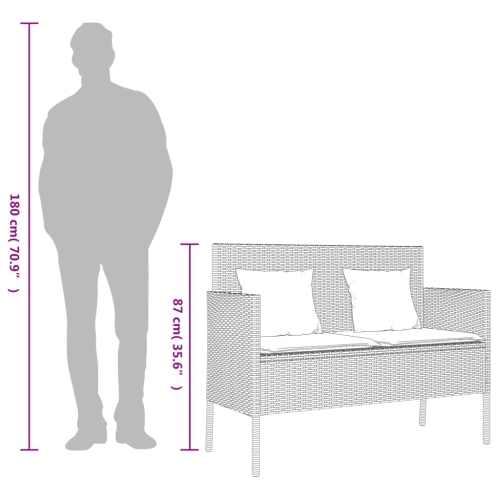 vidaXL Garden Bench with Cushions Brown Poly Rattan