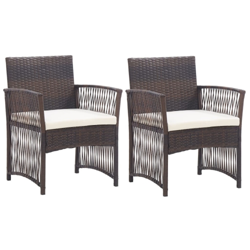 VIDAXL  Garden Armchairs With Cushions 2 PCs Brown Poly Rattan