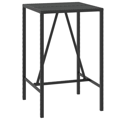 Table de bar avec dessus en verre noir 70 x 70 x 70 x 110&nbsp;cm en rotin synthétique