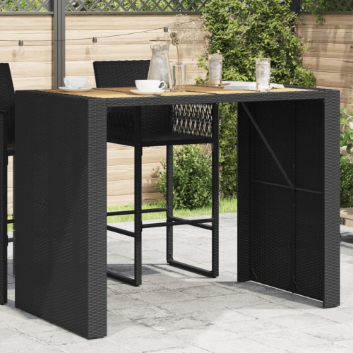 vidaXL Garden Bar Table with Acacia Wood Top Black 145x80x110 cm Poly Rattan