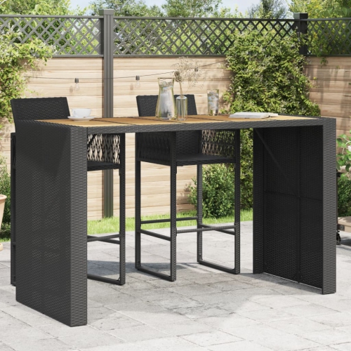 vidaXL Garden Bar Table with Acacia Wood Top Black 185x80x110 cm Poly Rattan