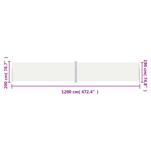 vidaXL Retractable Side Awning Cream 200x1200 cm