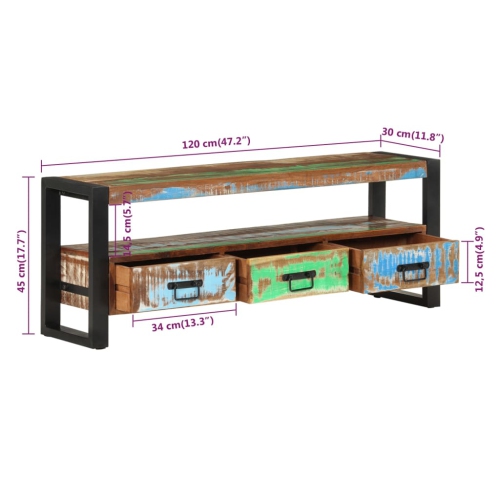 vidaXL TV Cabinet 120x30x45 cm Solid Wood Reclaimed