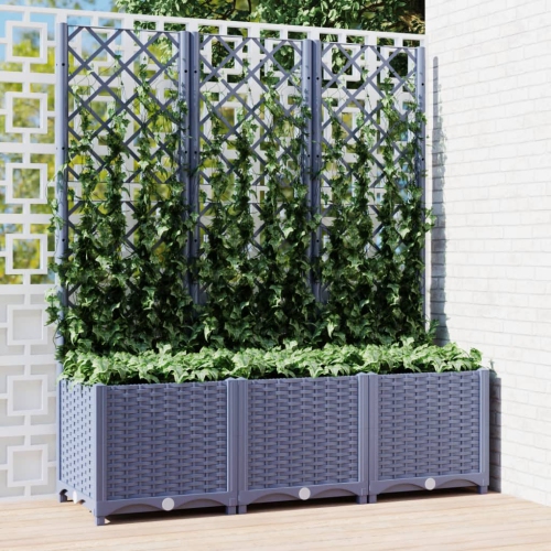 vidaXL Garden Planter with Trellis Blue Grey 120x40x136 cm PP