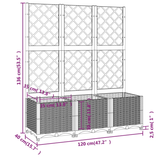 vidaXL Garden Planter with Trellis Blue Grey 120x40x136 cm PP