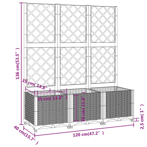 vidaXL Garden Planter with Trellis Black 120x40x136 cm PP