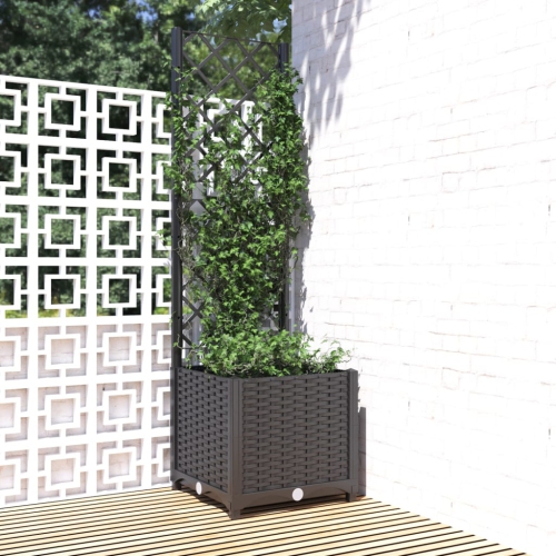 VIDAXL  Garden Planter With Trellis Black 40X40X136 Cm Pp