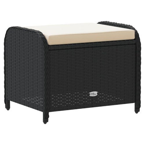 Tabouret de jardin vidaXL avec coussin en rotin synthétique noir 54 x 46 x 46&nbsp;cm