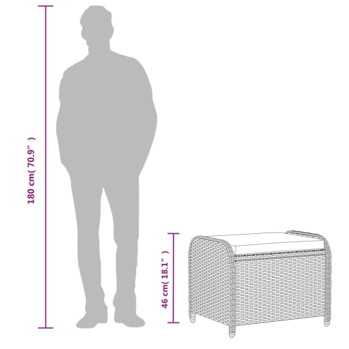 Tabouret de jardin vidaXL avec coussin gris 58 x 46 x 46&nbsp;cm en rotin synthétique