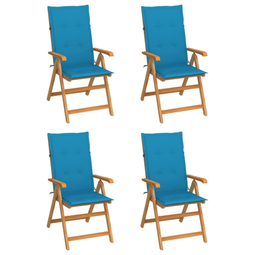 VIDAXL  Garden Chairs 4 PCs With Cushions Solid Teak Wood In Blue