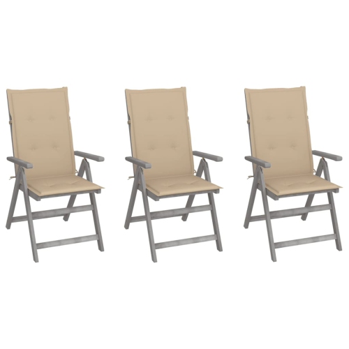 Chaises inclinables de jardin VidaXL 3 pièces avec coussins bois d'acacia massif