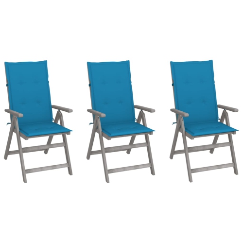 Chaises inclinables de jardin VidaXL 3 pièces avec coussins bois d'acacia massif