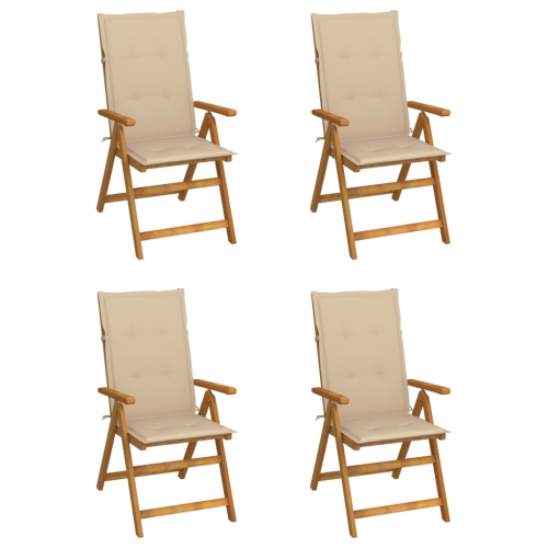 Chaises inclinables de jardin VidaXL 4 pièces avec coussins bois d'acacia massif