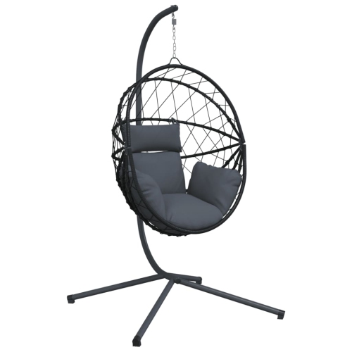 vidaXL Hanging Egg Chair with Stand Anthracite Rattan and Steel