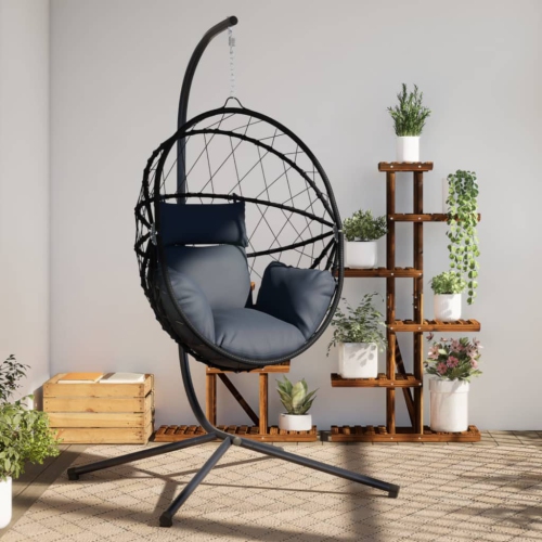 Chaise suspendue pour œufs vidaXL avec support en rotin anthracite et en acier