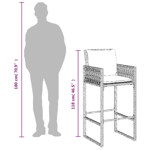 vidaXL Garden Bar Stools with Cushions 2 pcs Black Poly Rattan