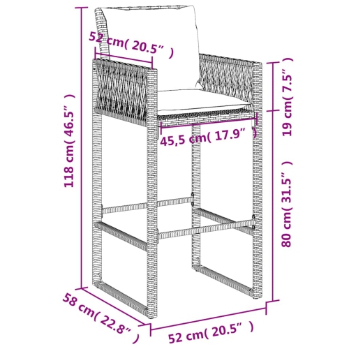 vidaXL Garden Bar Stools with Cushions 2 pcs Black Poly Rattan