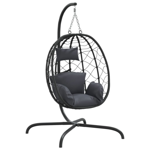 vidaXL Hanging Egg Chair with Cushion Anthracite Poly Rattan&Steel