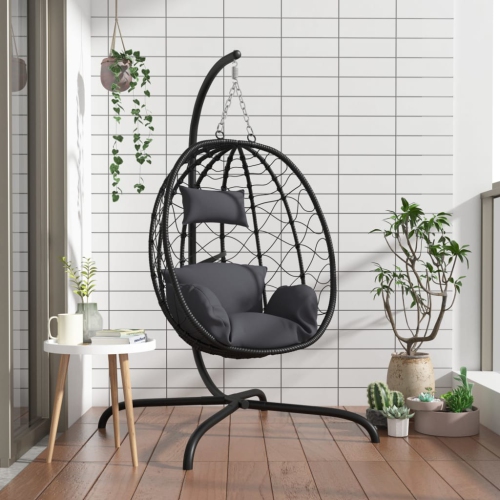 Fauteuil à œufs suspendu avec coussin en poly rotin et acier anthracite de vidaXL