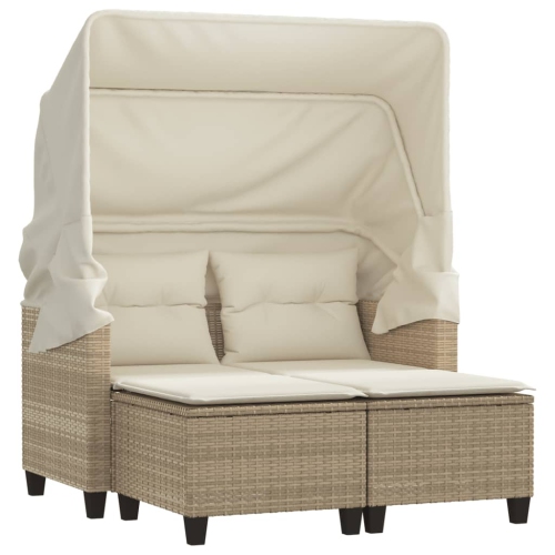 VIDAXL  Garden Sofa 2-Seater With Canopy And Stools Poly Rattan In Beige