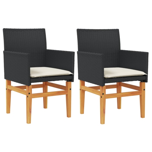 VIDAXL  Garden Chairs With Cushions 2 PCs Poly Rattan&solid Wood In Black