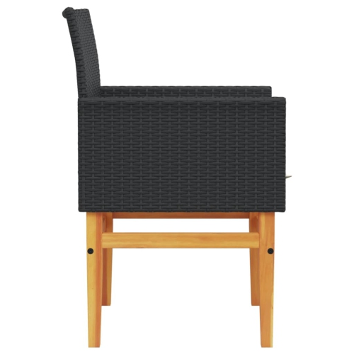vidaXL Garden Chairs with Cushions 2 pcs Black Poly Rattan&Solid Wood
