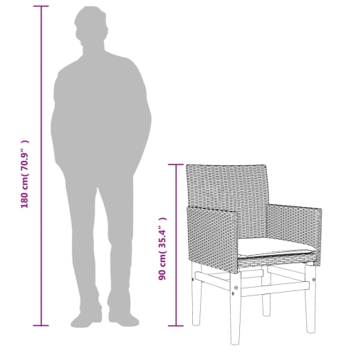 vidaXL Garden Chairs with Cushions 2 pcs Black Poly Rattan&Solid Wood