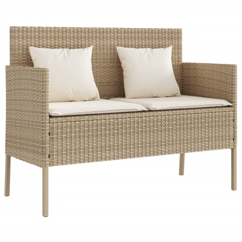 vidaXL Garden Bench with Cushions Beige Poly Rattan