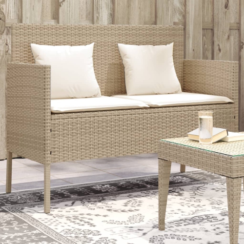 vidaXL Garden Bench with Cushions Beige Poly Rattan