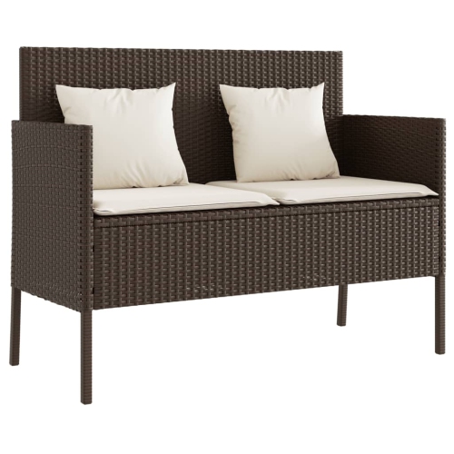 vidaXL Garden Bench with Cushions Brown Poly Rattan