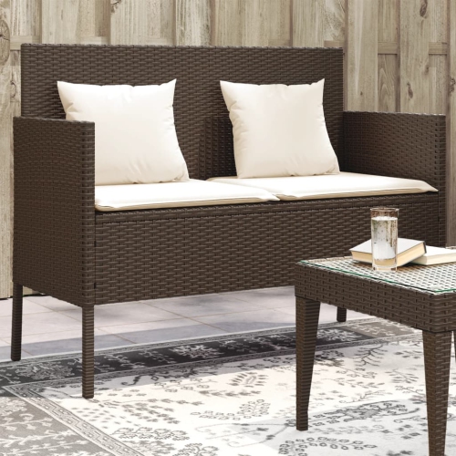 vidaXL Garden Bench with Cushions Brown Poly Rattan