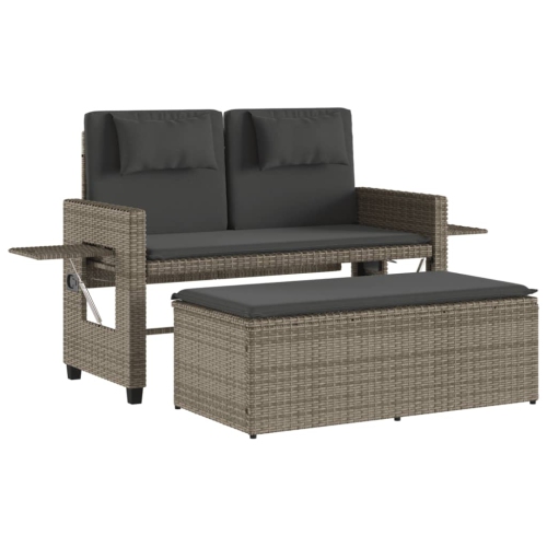 VIDAXL  Reclining Garden Bench With Cushions Poly Rattan In Grey
