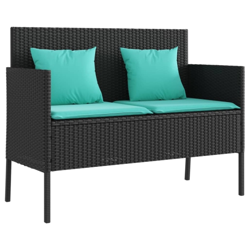 vidaXL Garden Bench with Cushions Black Poly Rattan