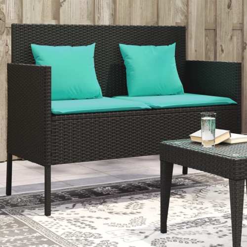 vidaXL Garden Bench with Cushions Black Poly Rattan