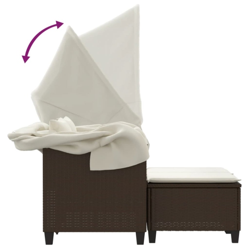 Sofa de jardin à 2 sièges avec auvent et tabourets en rotin de polyester brun vidaXL