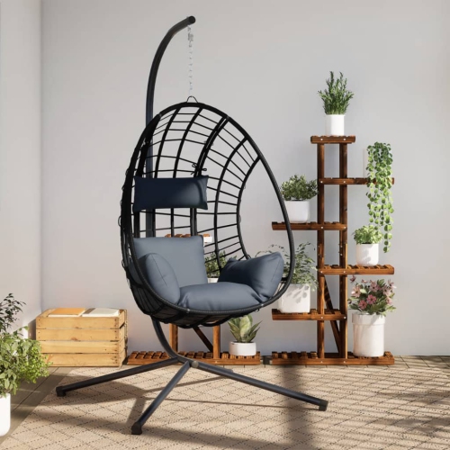 Chaise suspendue pour œufs vidaXL avec support en rotin anthracite et en acier
