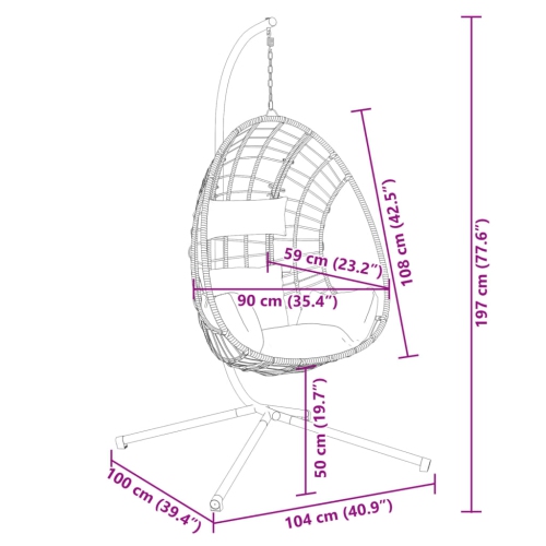 Chaise suspendue pour œufs vidaXL avec support en rotin anthracite et en acier