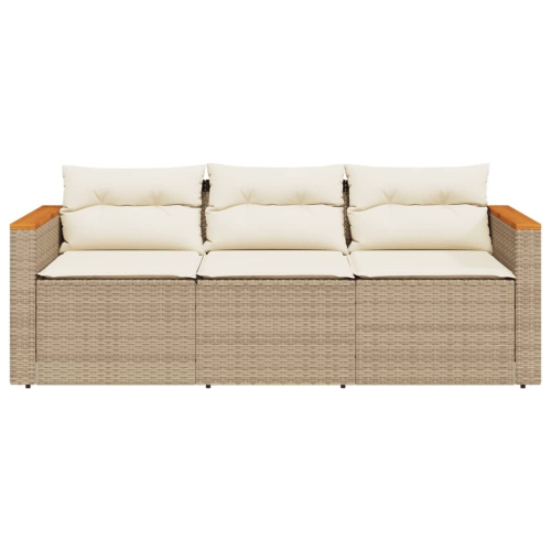 vidaXL Garden Sofa with Cushions 3-Seater Beige Poly Rattan
