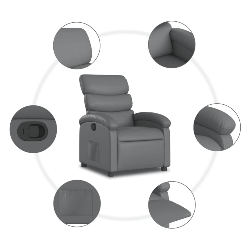vidaXL Manual Recliner Chair, Adjustable Backrest/ Footrest, Gray Leather Reclining Sofa