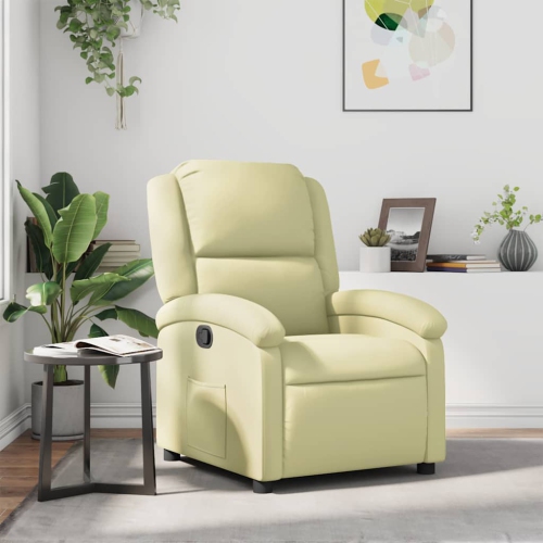 vidaXL Manual Recliner Chair, Adjustable Backrest/ Footrest, Cream Real Leather